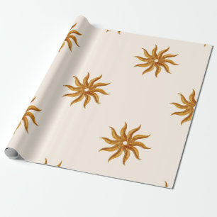 Papel De Regalo Explosión de Sol Dorado Acuarela Rústica Celestial