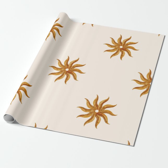 Papel De Regalo Explosión de Sol Dorado Acuarela Rústica Celestial (Desenrollado)