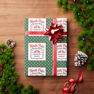 Papel De Regalo Expreso de renos del Polo Norte verde con puntos