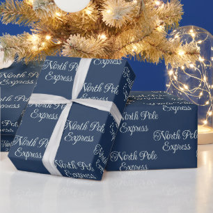 Papel De Regalo Expreso del Polo Norte Navidad azul profundo med