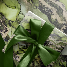 Papel De Regalo  Exquisite Jade Green Gold Black Alcohol Ink
