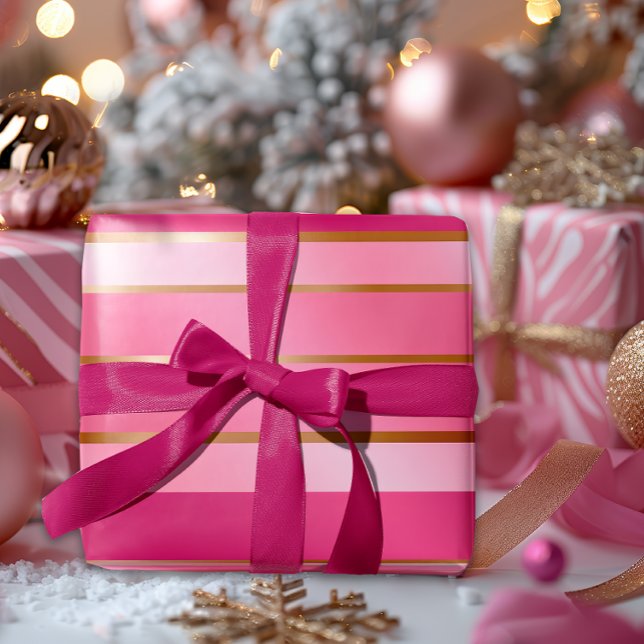 Papel De Regalo Exquisito Berry Pink y Gold Strike (Beautiful Berry Pink and Gold Christmas Gift Wrap)