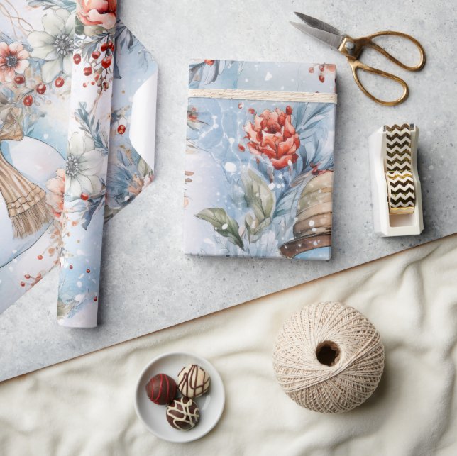 Papel De Regalo Exquisito desenlace festivo floral de Snowman (Artesanía)