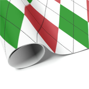 Papel De Regalo Extra Grande Argyle Rojo Oscuro, Verde y Blanco