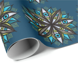 Papel De Regalo Extraños Ojos Mandala Art - Trippy Flor Azul Verde