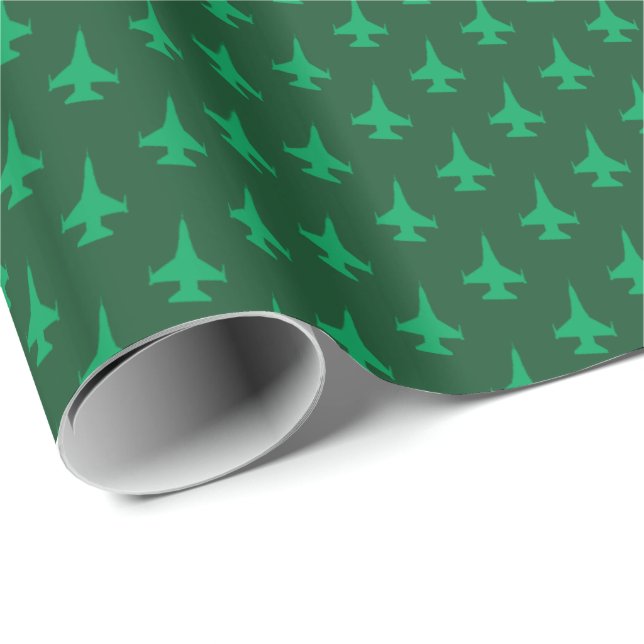 Papel De Regalo F-16 Viper Fighter Jet Pattern Green en verde (Esquina del rollo)
