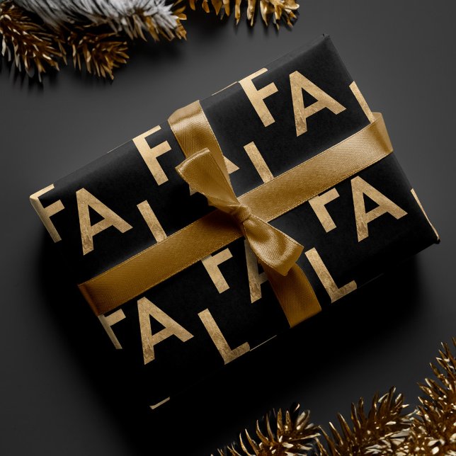 Papel De Regalo FA LA Bold Letters Moderno Mínimo Negro & Oro (FA LA LA Bold Letters Modern Minimal Black & Gold Wrapping Paper)
