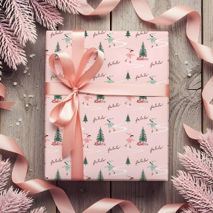 Papel De Regalo Fa La Cute Pink Elf Patinaje Sobre Hielo Girly