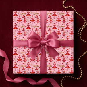 Papel De Regalo Fa La La Chica Rosa Cascanueces Ballet Navidad