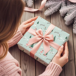 Papel De Regalo Fa La La Cute Pink Elf Ice Skating Girly