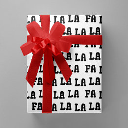 Papel De Regalo Fa La La La La Blanca y Negra Navidad Divertida