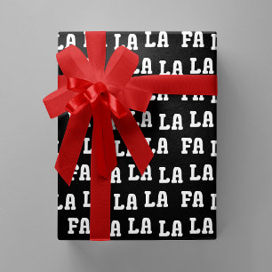 Papel De Regalo Fa La La La La Navidad juguetona en negro y blanco