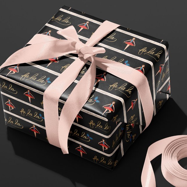 Papel De Regalo Fa La La Stripe Navidades Nutcracker Ballerina (Subido por el creador)