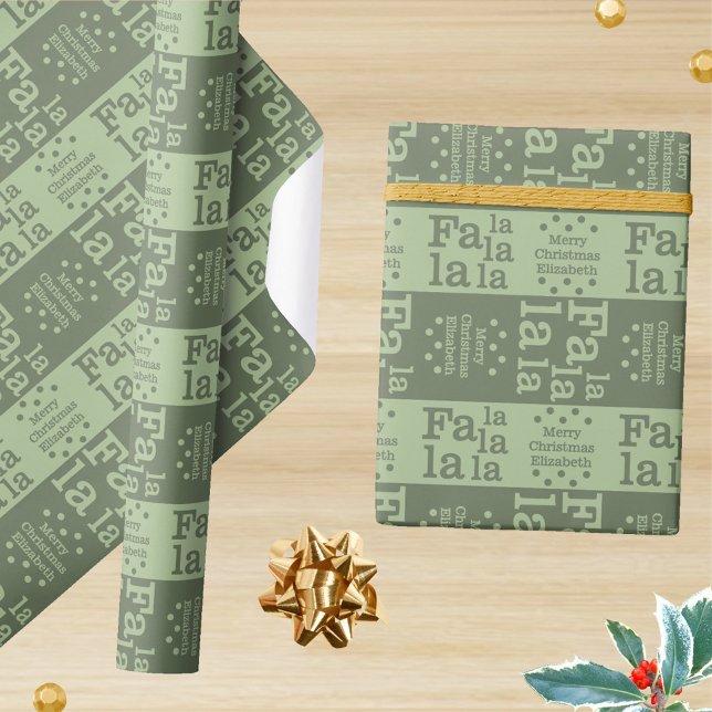 Papel De Regalo Fa moderna La Verde Navidades simples Añadir nombr (Add a name to this festive holiday wrapping paper in sage green)