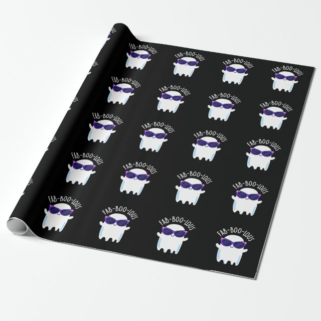 Papel De Regalo Fab-Boo-Lous Gracioso Fantasma Pun Dark BG (Desenrollado)