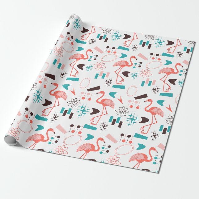 Papel De Regalo Fabulosos Flamingos de los Cincuenta (Desenrollado)