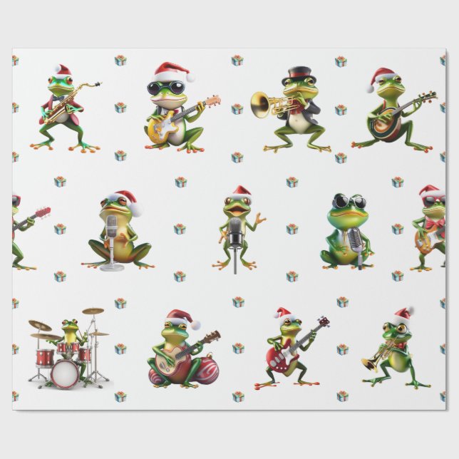 Papel De Regalo Fabulosos Navidades de banda de jazz de rana en bl (Superficie plana)