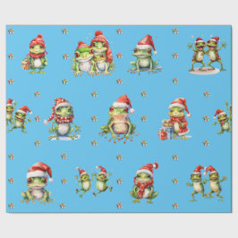 Papel De Regalo Fabulosos Navidades de ranas festejan en azul