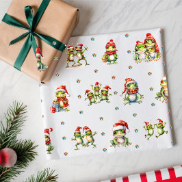 Papel De Regalo Fabulosos Navidades de ranas festejan en blanco