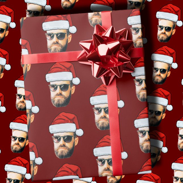 Papel De Regalo Face personalizada Santa Hat Gift Wrap Funny Heads (Subido por el creador)