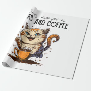 Papel De Regalo Fácilmente Distraído Por Gatos Y Gente De Café