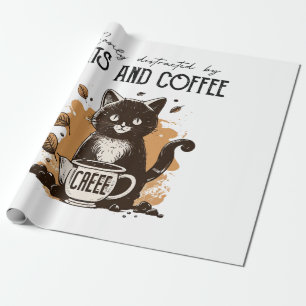 Papel De Regalo Fácilmente Distraído Por Gatos Y Gente De Café