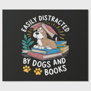 Papel De Regalo Fácilmente Distraído por Perros y Libros Mascotas