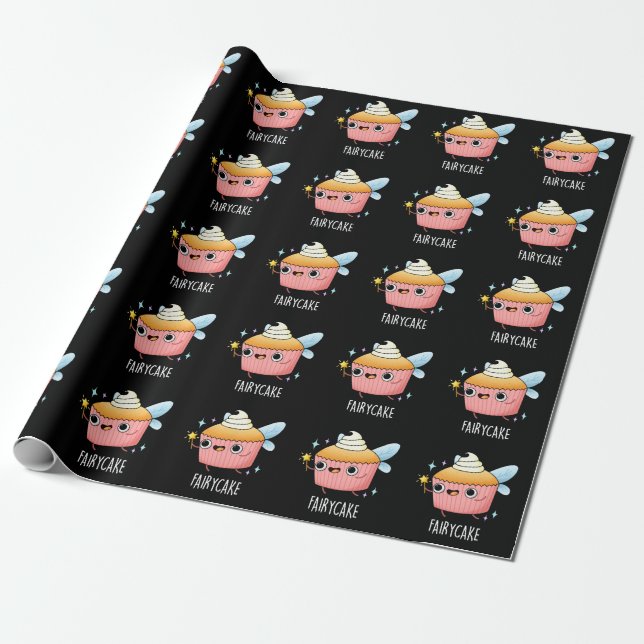 Papel De Regalo Fairy Cake Funny Cupcake Pun Dark BG (Desenrollado)