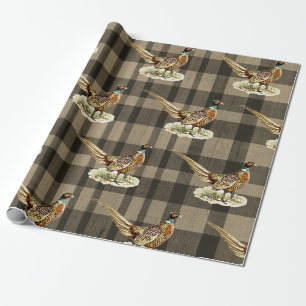Papel De Regalo Faisán Antiguo sobre Cuadros Marrones Beige