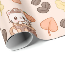 Papel De Regalo Fall Cat Mug Kawaii Coffee Bean Pattern