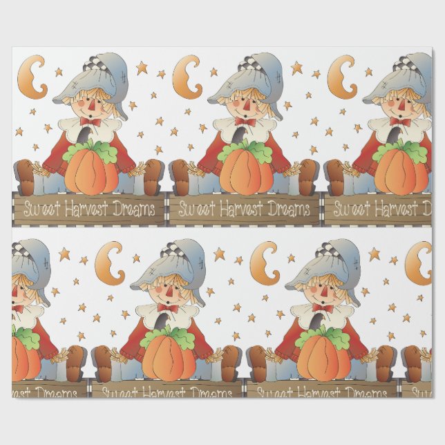 Papel De Regalo Fall Scarecrow Sweet Harvest Dreams (Superficie plana)