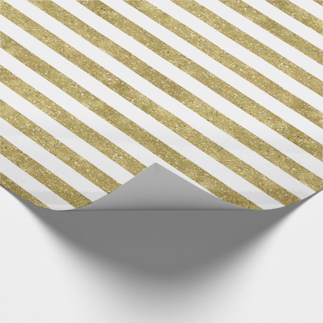 Papel De Regalo Falsas rayas purpurinoso del oro (Esquina)