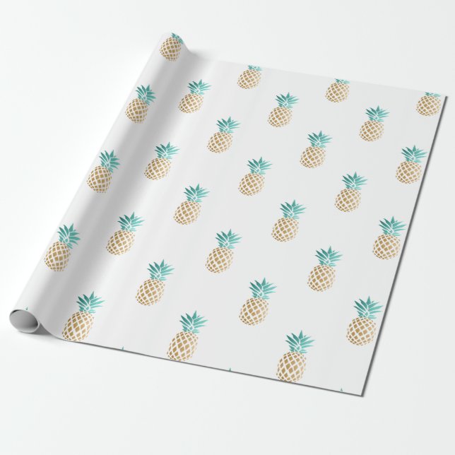 Papel De Regalo falso modelo de la piña del oro del verano fresco (Desenrollado)