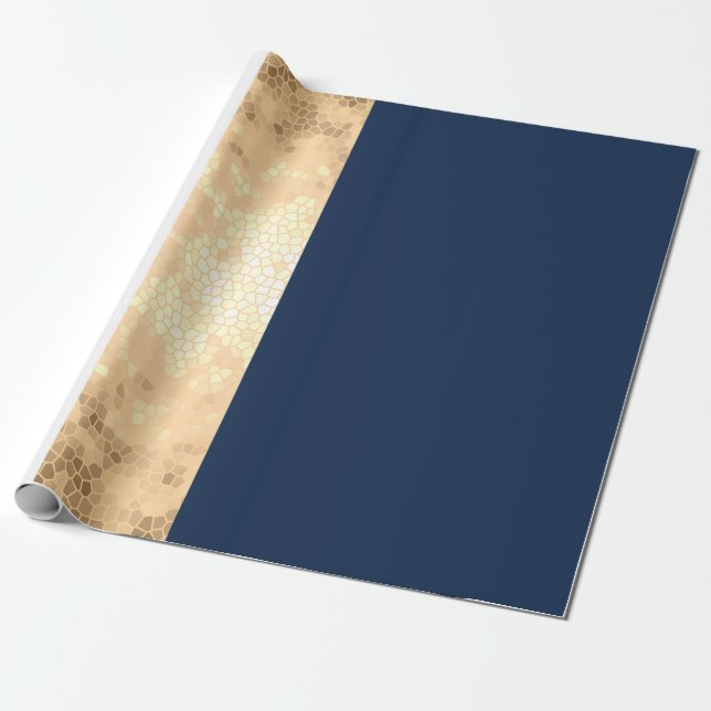 Papel De Regalo falso oro elegante, azul marino, rayas blancas (Desenrollado)