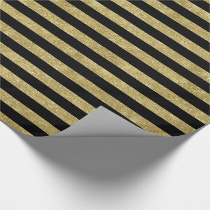 Papel De Regalo Falso oro purpurinoso y rayas negras