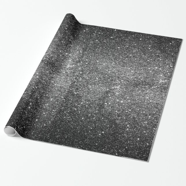 Papel De Regalo Falso purpurina negro elegante (Desenrollado)