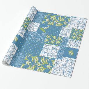 Papel De Regalo Falso remiendo Giftwrap: Lirio de los valles, azul