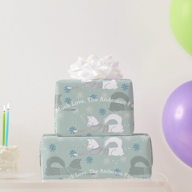 Papel De Regalo Familia Blue Snowflake Shiba En Suéter Azteca (Regalos de fiesta)