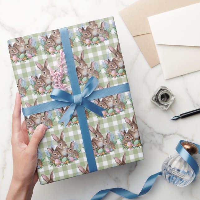 Papel De Regalo Familia Conejo De Pascua En Gingham (Regalar)