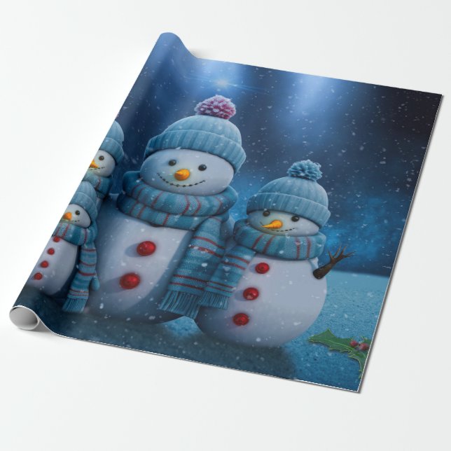 Papel De Regalo Familia Cute Navidades Snowman (Desenrollado)
