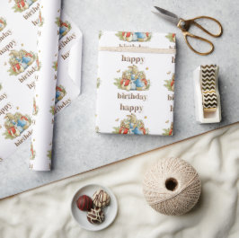 Papel De Regalo Familia de conejos vintage clásica