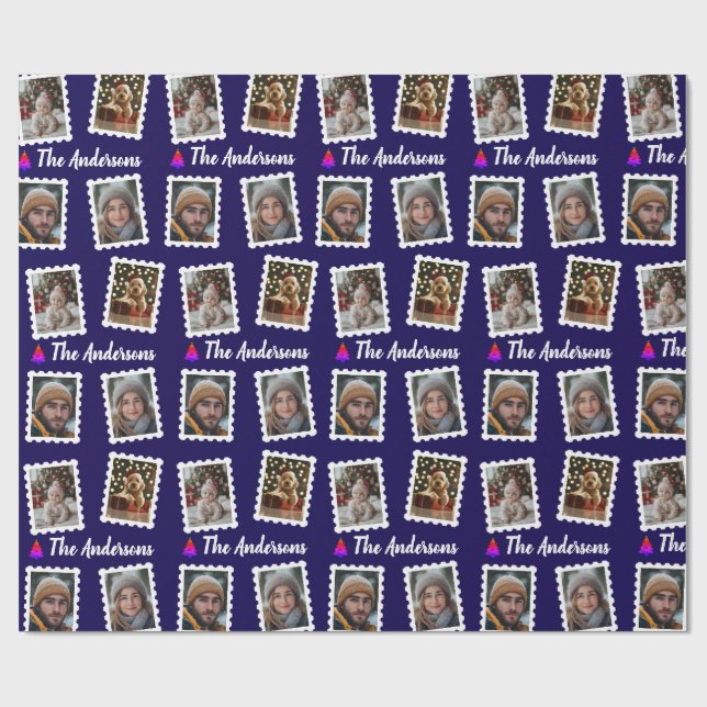 Papel De Regalo Familia de cuatro Navidad personalizada (Superficie plana)