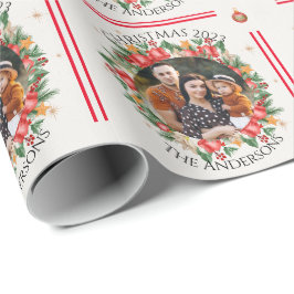 Papel De Regalo Familia de Florines Rojos Foto Feliz Navidad
