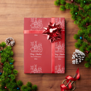 Papel De Regalo Familia de gansos de Navidad Doodle rojo moderno