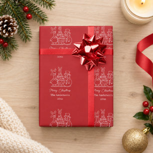 Papel De Regalo Familia de gansos de Navidad Doodle rojo moderno