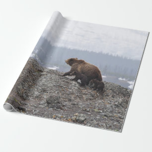 PAPEL DE REGALO FAMILIA DE OSO EN PIEDRA AMARILLA