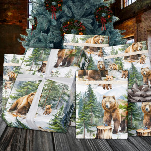 Papel De Regalo Familia De Osos Grizzly Roam Un Bosque De Bosques 