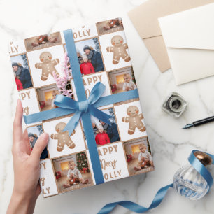 Papel De Regalo Familia de pan de jengibre alegre y navideña 2 Fot