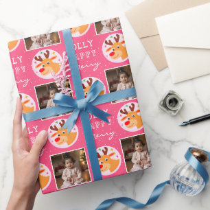 Papel De Regalo Familia de renos rosados adorable foto Navidad