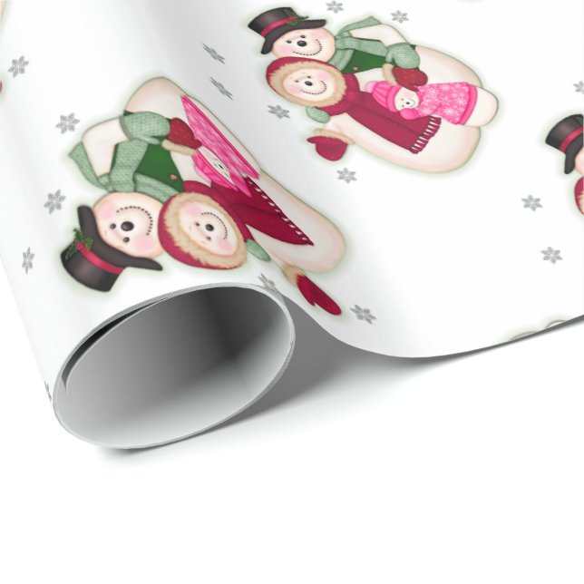 Papel De Regalo Familia de Snowman escarcha - Rosa (Esquina del rollo)